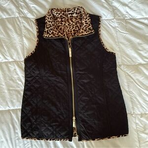 Chico's Reversible Vest Preowned Size 6 Black Cheetah Animal Print Gold Hardware